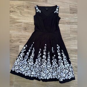 White House Black Market Black Dress with White Floral Pattern, 0